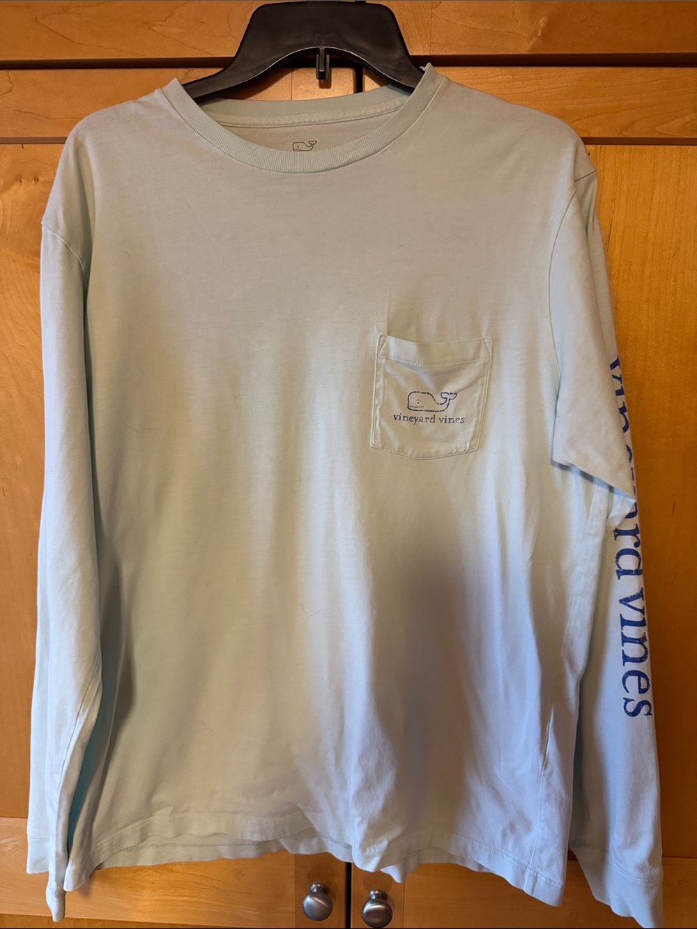 Vineyard Vines Light Green Long-Sleeve Pocket Tee with Sleeve Logo